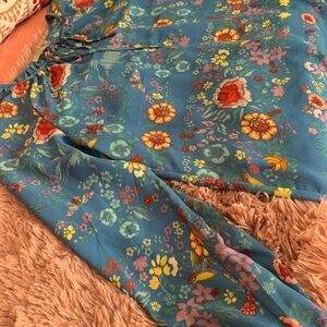 Dalia Teal Floral Blouse with Multicolor Print